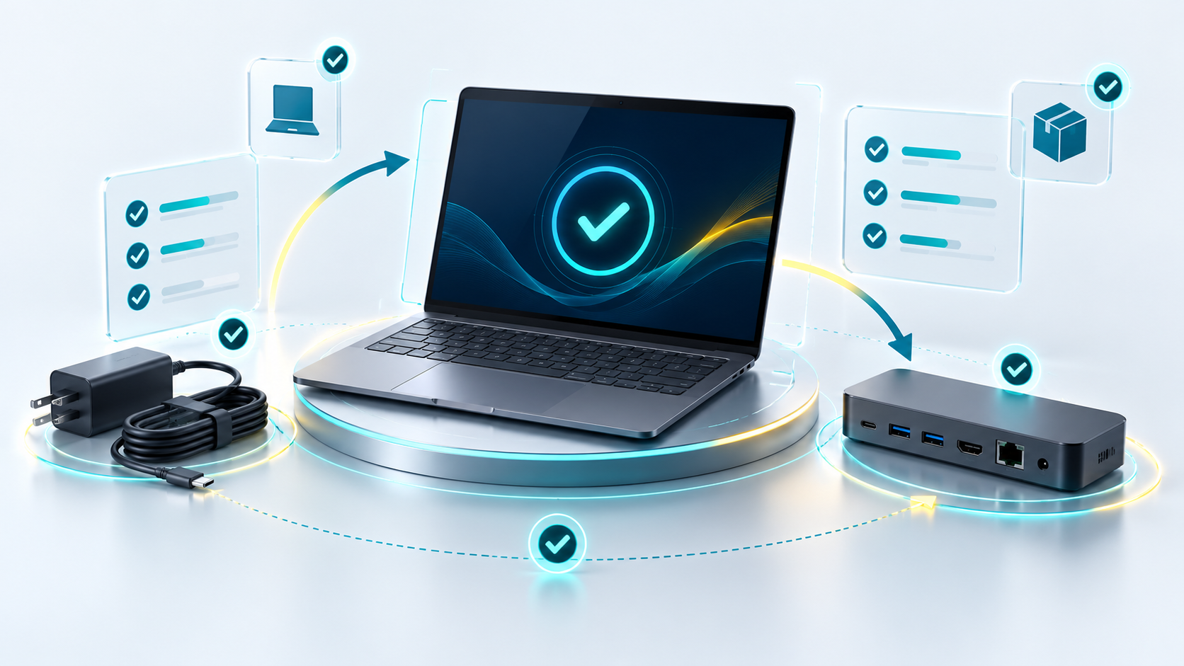 Laptop handover and return record for company devices with charger and accessories